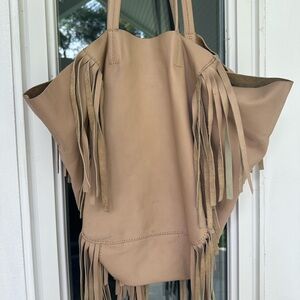 Cleobella “ the Hendrix “ Fringe Tan Leather Tote Bag